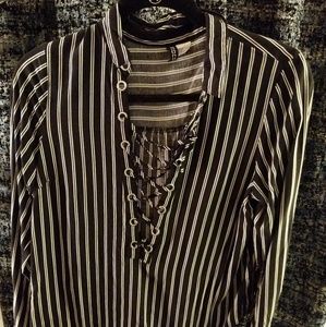 Striped Long Sleeves with Low Neck Detail